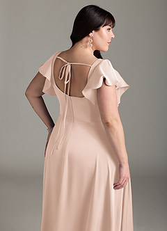 Azazie Bondi Bridesmaid Dresses Blushing Pink A-Line Bow Stretch Satin Dress image13