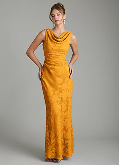 Azazie Kieryn Bridesmaid Dresses Butterscotch Mermaid Pleated Floral Burnout Dress image1