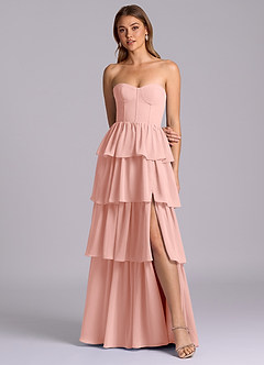Azazie Faye Brautjungfernkleider A-Linie Herzausschnitt Chiffon Kleid Rosettenrosa image4