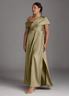 Azazie Milton Mother of the Bride Dresses Moss Green A-Line Pleated Stretch Satin Dress image11