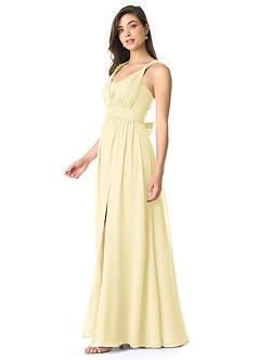 Azazie Olani Bridesmaid Dresses Lemon Sorbet A-Line One Shoulder Chiffon Convertible Dress image4