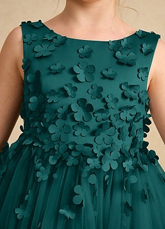 Azazie Lana Flower Girl Dresses Peacock A-Line Sleeveless Matte Satin Dress image6