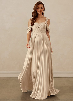 Christian Siriano Bridal for Azazie 1013 Bridesmaid Dresses Champagne A-Line Off the Shoulder Chiffon Dress image9