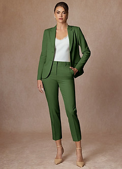 front Whitney Olive Refined Weave Performance Cropped Pants Suit