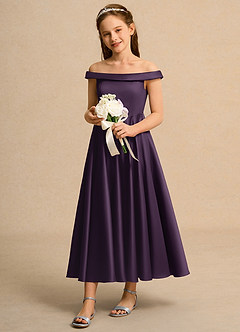 Azazie Teeny Girls Formal 플라워 걸 드레스 A라인 주름진 매트 새틴 발목 길이 드레스 image1