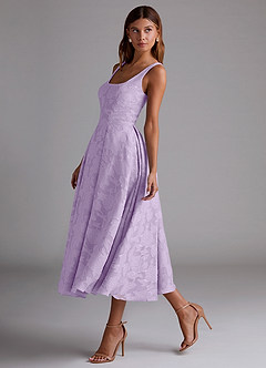Azazie Amalie Bridesmaid Dresses Lilac A-Line Pleated Floral Burnout Dress image4