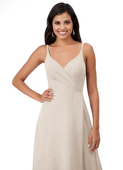 Azazie Lennon Bridesmaid Dresses White Alabaster A-Line Lace Chiffon Dress image6