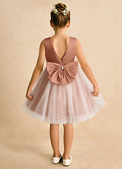 Azazie Esme Blumenmädchenkleider Ballkleid Schleifen Tüll Kleid Bronzer image8