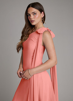Azazie Monique Robes de demoiselle d'honneur Robe Trapèze en Mousseline de soie Une épaule Rose Saumon image5