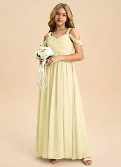 Azazie Lianne Junior Lemon Sorbet A-Line Off the Shoulder Chiffon Dress image1