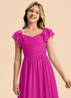 Azazie Anaya Junior Vestido Fucsia de Gasa de Corte en A con Escote corazón image6