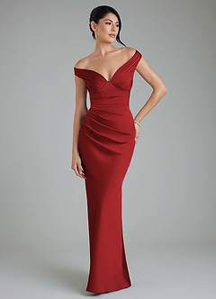 Azazie Stella Bridesmaid Dresses Pomegranate Sheath Corset Stretch Satin Convertible Dress image1