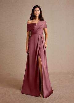 Azazie Milton Abiti per la Madre della Sposa Abito A-Line in Raso Elasticizzato Plissettato Rosa Del Deserto image13