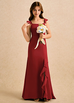 Azazie Novalie Girls Formal Flower Girl Dresses Pomegranate Mermaid Bow Stretch Satin Dress image5