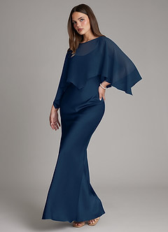 Azazie Ambra Bridesmaid Dresses Dark Navy Mermaid Pleated Stretch Satin Dress image5