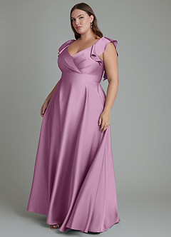 Azazie Leilani Bridesmaid Dresses Wisteria A-Line Ruched Stretch Satin Dress image15