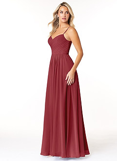 Azazie Lisbon Brautjungfernkleider A-Linie Herzausschnitt Chiffon Kleid Granatapfelrot image4