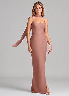 Azazie Calandra Bridesmaid Dresses Cedar Rose Sheath Pleated Chiffon Dress image3