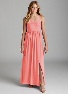 Azazie Zeya Junior Coral A-Line Chiffon Dress image3