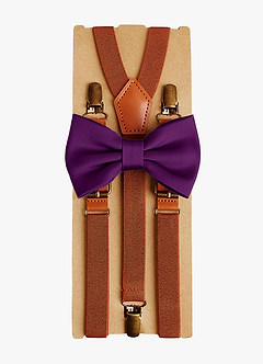 front Matching Matte Satin Pre-Tied Bow Tie & Suspenders Set