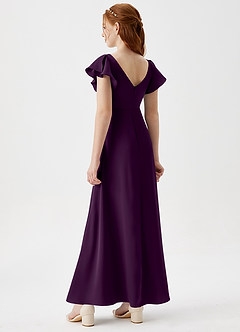 Azazie Omari Junior Grape A-Line Pleated Stretch Satin Dress image2