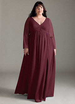 Azazie Teton Brudepigekjoler til gravide A-Line Langærmet Chiffon Gulv-længde Kjole image9