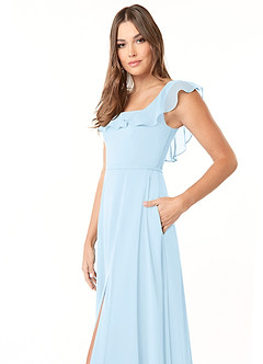 Azazie Jinny Bridesmaid Dresses Sky Blue A-Line Square Neckline Ruched Chiffon Dress image5