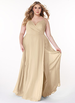 Azazie Lennon Bridesmaid Dresses Champagne A-Line Lace Chiffon Dress image7