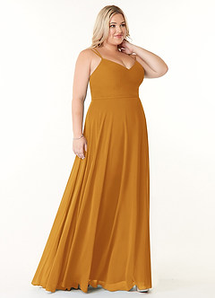 Azazie Janine Bridesmaid Dresses Butterscotch A-Line V-Neck Chiffon Dress image8
