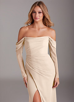 Azazie Hallie Bridesmaid Dresses White Alabaster Mermaid Long Sleeve Chiffon Dress image5