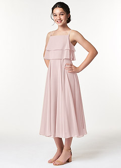 Azazie Ensley Junior Blushing Pink A-Line Pleated Chiffon Dress image4