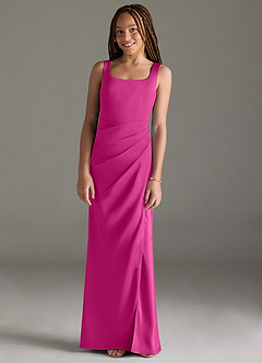 Azazie Mero Junior Fuchsia Mermaid Pleated Stretch Satin Dress image1