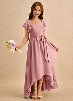 Azazie Milly Girls Formal Flower Girl Dresses Dusty Rose A-Line Pleated Chiffon Dress image1
