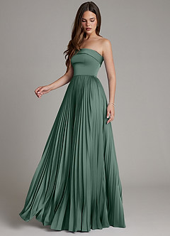 Azazie Mariana Bridesmaid Dresses Eucalyptus A-Line Pleated Stretch Satin Dress image7