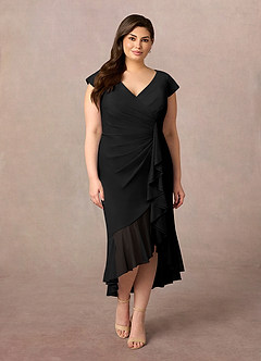 Azazie Renetta Mother of the Bride Dresses Black Sheath V-Neck Pleated Mesh Dress image8