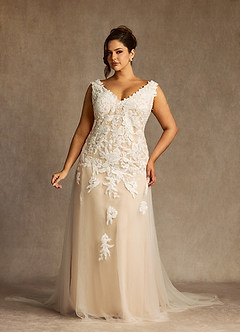 Azazie Bess Wedding Dresses Diamond White Champagne Sheath Sequins Tulle Dress image8