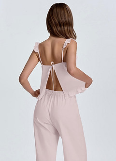 front Woven Cotton Eyelet Ruffle Cami & Wide Leg Pants Cotton Pajama Set