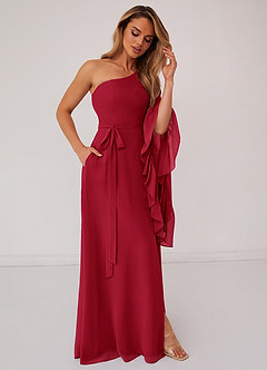Barbie ♥ Azazie Bridesmaid Dresses Scarlet A-Line Long Sleeve Chiffon Dress image4