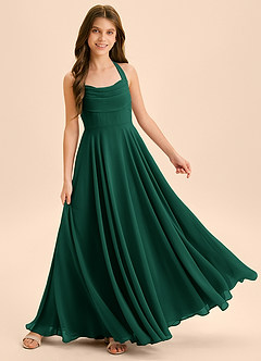 Azazie Kady Junior Robe Trapèze en Mousseline de soie Encolure en Forme de Cœur émeraude image4