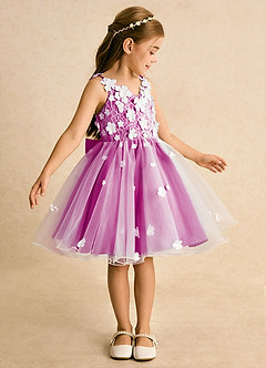 Azazie Junebug vestidos de niña de las flores Vestido de Marfil Fucsia de Tul de Princesa con Encaje image4