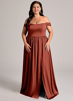 Azazie Calianna Brautjungfernkleider Wandelbar A-Linie Schulterfrei Stretch-Satin Kleid Terrakotta image6