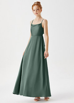 Azazie Shale Junior Sea Moss A-Line Stretch Satin Dress image2