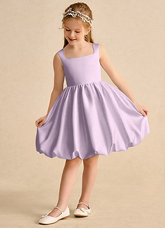 Azazie Nirvana Flower Girl Dresses Frosted Lilac Ball-Gown Ruched Matte Satin Dress image3