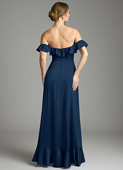 Azazie Lyra Vestidos de damas de honor Vestido de Azul Marino Oscuro de Satén Elástico de Corte en A Convertible con Vestidos sin tirantes image10