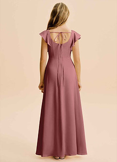 Azazie Bondi Junior Vestido Ametista de Cetim elástico de Linha A com Fenda Lateral image2