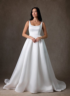 Azazie Skylin At-home Try On Dresses Diamond White Ball-Gown with Pockets Satin Dress image1
