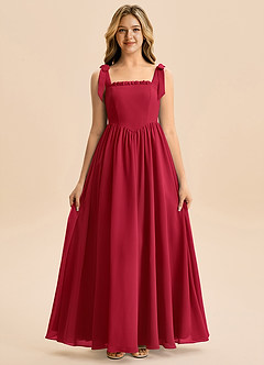 Azazie Delia Junior Abito A-Line in Chiffon Fiocco Scarlatto image5