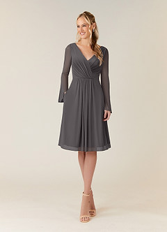 Azazie Teraso Mère de la mariée Robes Robe Trapèze en Maille Plissée Gris Acier image1