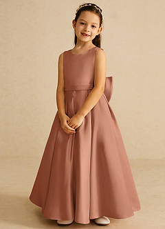 Azazie Pipsy Flower Girl Dresses Bronzer A-Line Bow Matte Satin Dress image4