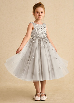 Azazie Lana Flower Girl Dresses Frost A-Line Sleeveless Matte Satin Dress image5